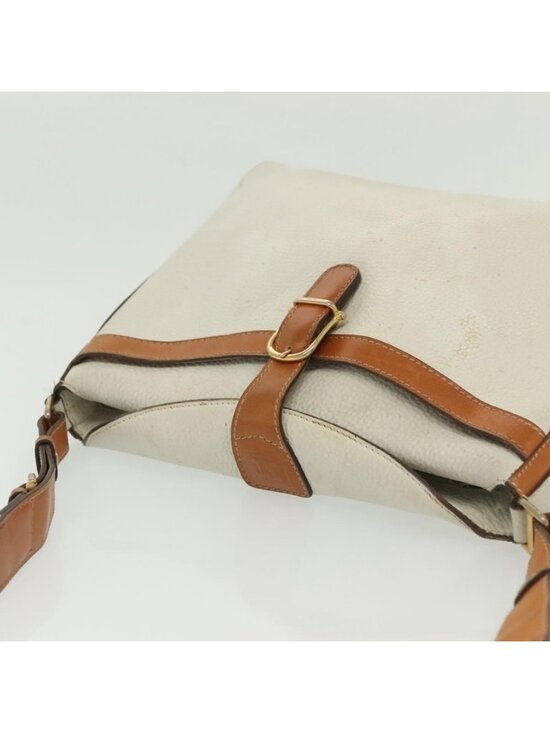 Authentic CELINE Shoulder Bag Leather White Silver - Picture 13 of 16